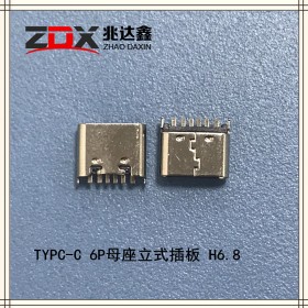 USB3.1 TYPE-C 6P母座立式插板 H6.8