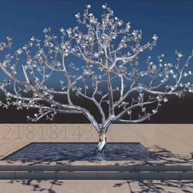 福州小区安装梅花树雕塑 不锈钢镜面植物景观图