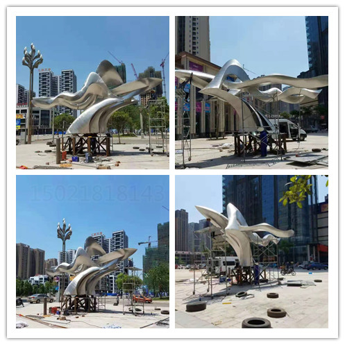 阜阳雕塑 城市景观抽象不锈钢鸟雕塑 拉丝效果飞鸟雕塑设计
