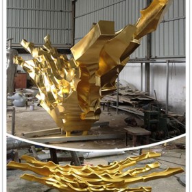 张掖大型贴金抽象雕塑 不锈钢艺术摆件