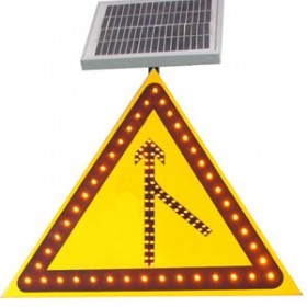 三角形合流警告标志 太阳能发光标志 交通警示牌价格